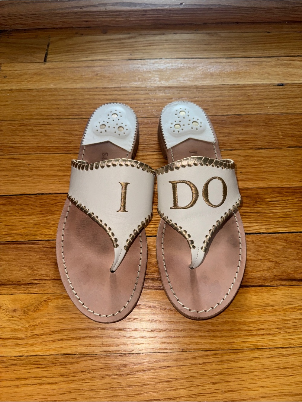 Jack Rogers White and Gold 'I DO' Bridal Thong Sandals Size 8.5